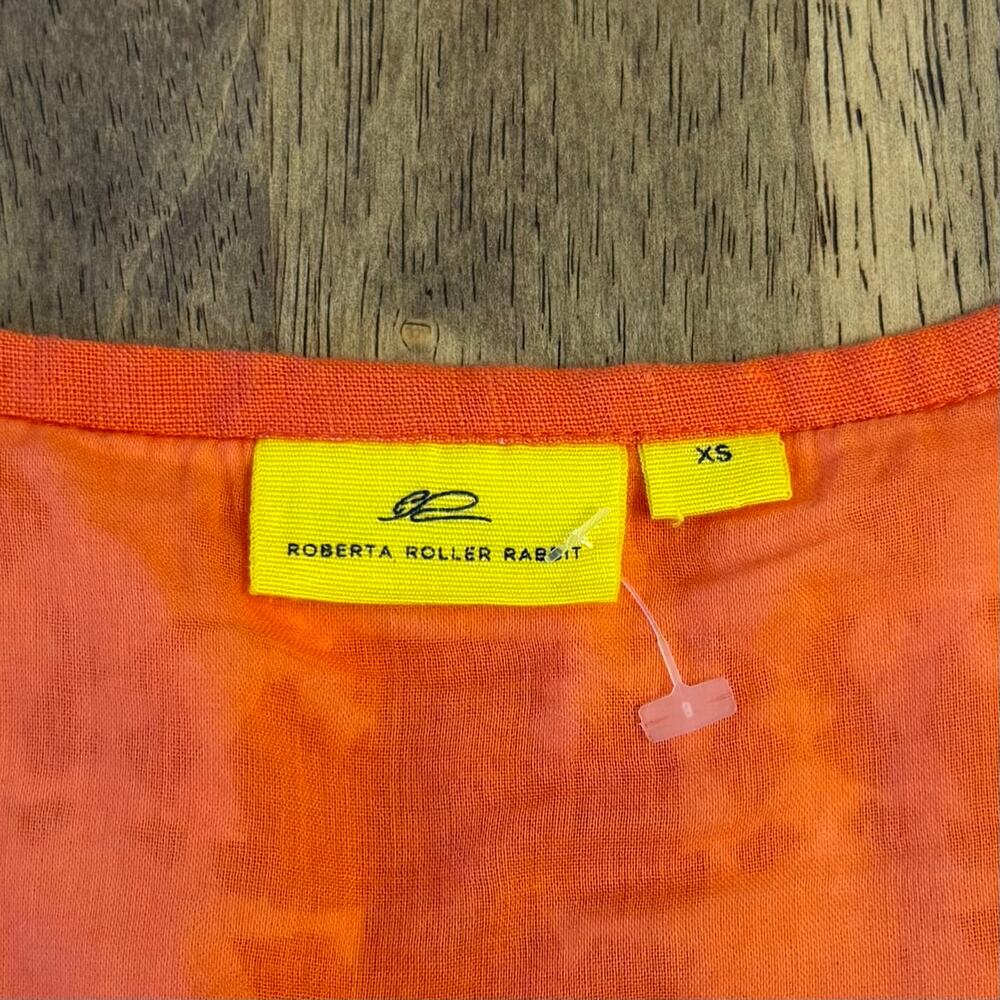 Roberta Roller Rabbit Dress 100% Linen Embroidered Short Sleeve Orange Size XS - Picture 3 of 12